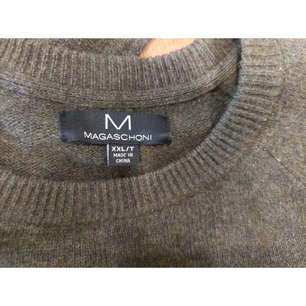 Magaschoni Sweater Mens XXL 100% Lambswool Brown Crewneck Pullover EUC
